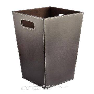 Kitchen Office Cabinet Leather Trash Can Square Wastebasket Paper Basket Trash Organizers Dustbin Garbage Waste Bin (Color : Brown) photo-2