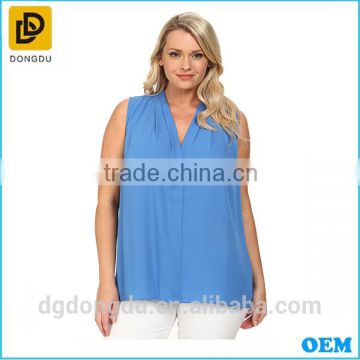 2016 Plus size sleeveless V-neck blouse 2016 fashion design latest summer lady blouse