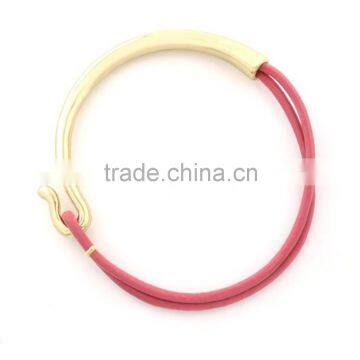 hot new red leather bracelet with gold brass tube clasp bangle for girls