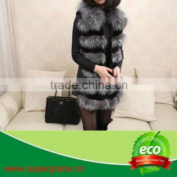 Grace Women Dreamed Fur Vest Real Silver Fox Fur & Rabbit Fur Waistcoat
