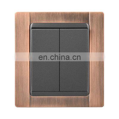 Type 86 UK/EU Standard 2 Gang 1/2 Way Wall Push Button Light Switch Zinc Alloy Panel Socket and Switches Electrical 10A