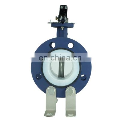 Handle corrosion preventive acid chemical resistant flange connection PTFE seat wafer steel WCB butterfly valve