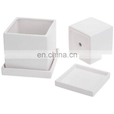 Big Large Indoor Rectangular Outdoor White Small Modern Ceramic Succulent Planter Flower Pots Set With Tray Saucer photo-4