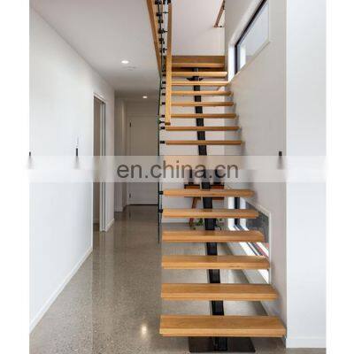 High Quality Straight Stairs Interior Staircase With Oak Tread&Stringer Carbon Steel Keel With Railings