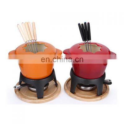 Hot Sale Cookware Enameled Cast Iron Fondue Chocolate Warmer Cheese Fondue Pot Set photo-3