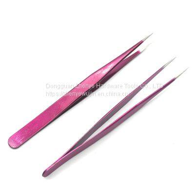 Stainless Steel Macaron Purple Hand Account Tool Tweezers Graft Eyelashes Multifunctional Bird's Nest Straight Elbow Diy Cute Sticker Straight Head photo-5