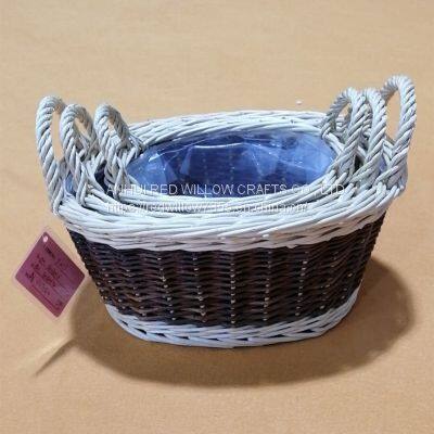 New Design Willow Wicker Basket with Ear Handle and Liner for Flower Plant