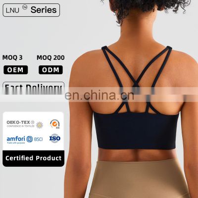 Wholesale High Neck Sports Shockproof Bras Cross Longline Backless Yoga Custom Tank Tops