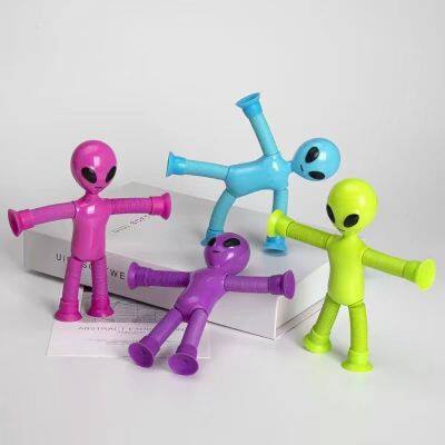 Luminous Robot Telescopic Tube Children's Educational Stretch Cartoon Sucker Parent-child Interaction Creative Decompression Toy. photo-4