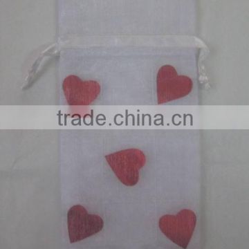 6*12cm white with red-heart organza printed wedding/christmas/party gift bags/wrapping pouch china made for packing candy gift