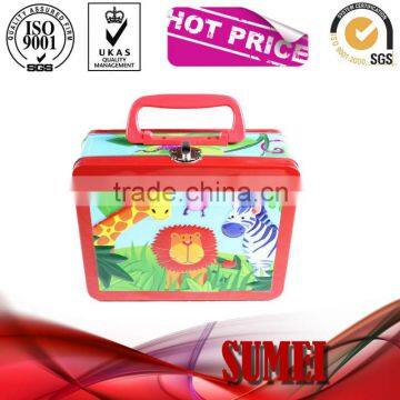 metal lunch tin box with plastic handle