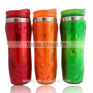 Top new design double wall plastic promotional mug ,travel mug advertising cup