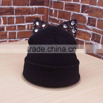 Hot Selling Super Star Rihanna Same Style Lace Cat Ear With Jewelry Embroidery Ladies Hat