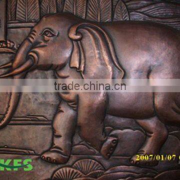 Bronze elephant relief sculpture