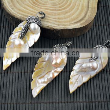 LFD-005P ~ Druzy Leaves Shell Pave Rhinestone Charms Pendants For Necklace Jewelry Finding