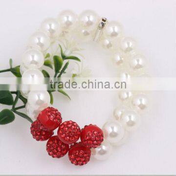 Fashion Chunky Pearl Bracelet With Red CZ Diamond Beads