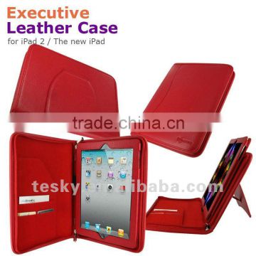 stand zipper leather case with credit card slot for apple the new ipad and ipad 2