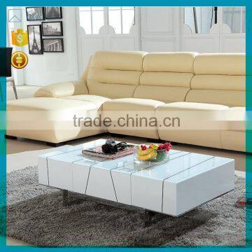 Brilliant quantity home furniture fashion white MDF wood modern coffee table with stainless steel base SJ-141                        
                                                Quality Choice