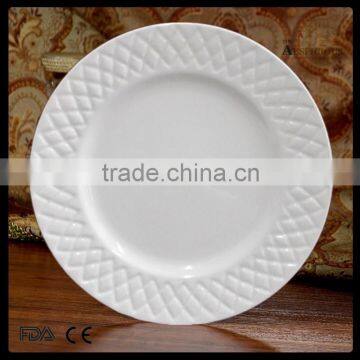 white porcelian fine embossed round porcelain dinner plate