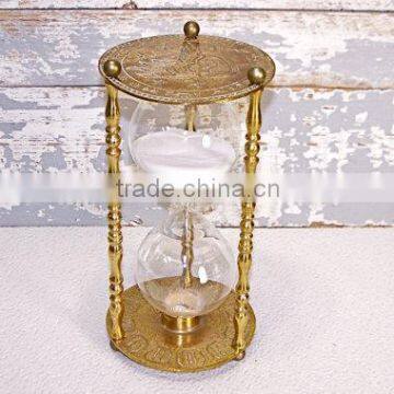 HOURGLASS, BRASS HOURGLASS SAND TIMER, DECORATIVE HOURGLASS