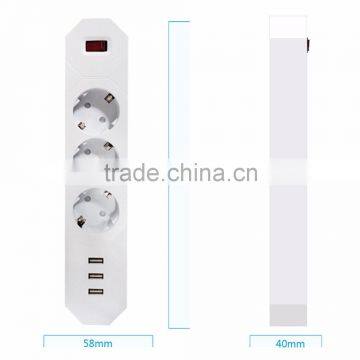 European German schuko style 3 way electrical plug and socket power extension socket outlet bar with wire