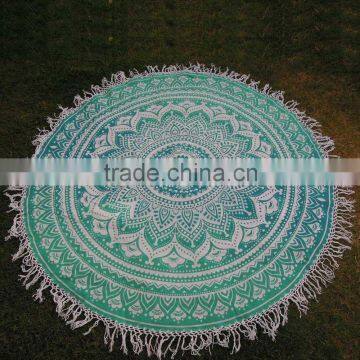 Green Ombre Mandala Round Beach Thow Round Towel