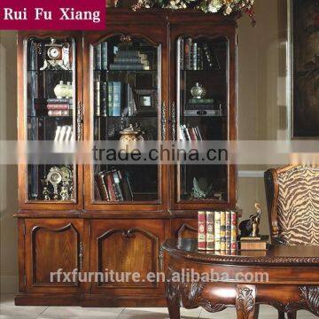 Classical Wood Book Cabinet Sideboard With Glass Door and Handmade Carving AI-207