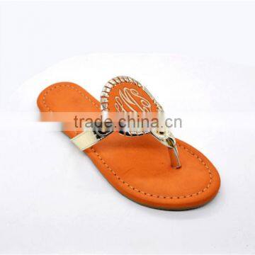 Wholesale Leather Monogrammed Sandal Summer Flats T-Strap Sandal Personalized Sandal