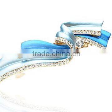 ladies fancy ribbon shape alloy enamel crystal wholesale hair clip for wedding