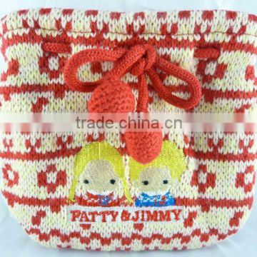 Knitted 13*13cm purse custom design 100% acrylic material coin purse for lady