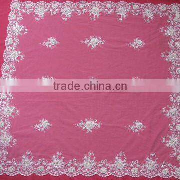 Guangzhou Soft White Wedding Tablecloth With Pearls Beads Manufacture