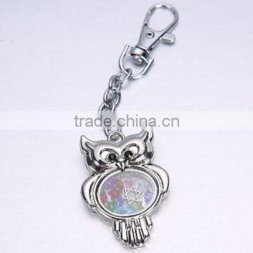 High quality personalized owl shape locket keychain charm