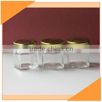 45ml Mini Hexagon Glass Jam Jar With Gold Lid