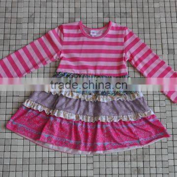 Kids Girls Clothing 2016 Child Fall Outfits Stripe Ruffle Dress Sun Flower Boutique photo-3