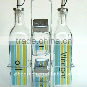 TW902LK 4pcs glass salt pepper oil vinegar set with metal rack
