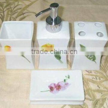 leaf design ceramic bathroom set lotion bottle soap dish toothbrush holder tumbler