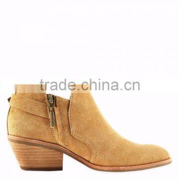 OLZAB 03 New Model Fashion Cow Suede With Buckle Strap Thick Chunky Heel Pointed Toe Women Ankle Boots photo-4