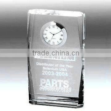 Transparent Optical K9 Crystal Glass Clock for Corporate Gifts with Logo Custosmized