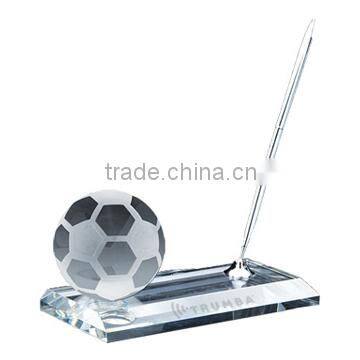 High quality crystal football pen holder with company logo, sports souvenir