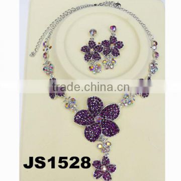 flower purple rhinestone necklace earrings set