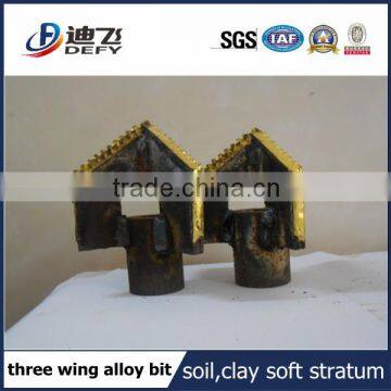 three wing hard alloy drilling bit for soil,clay,soft stratum