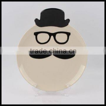 Ceramic Wholesale Food safe Mustache Desgin Dinner Plate