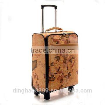 European style trolley bag retro map pattern bag durable leather travel bag