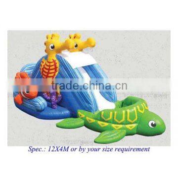 Lovely 0.55mm 1000D PVC tarpaulin inflatable water slide sea turtle