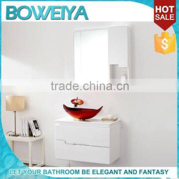 Foshan Sanitary Small Size Space Saving Wall Mounted White Color Solid Oak Wood Bathroom Cabinet With Mirror