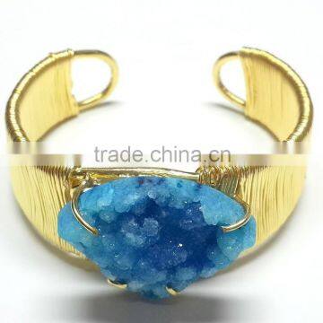 Coloured Blue Druzy 925 Vermeil Silver Bracelet, Designer Druzy Semi Precious Bracelet, 925 Sterling Silver Designer Jewelry photo-2