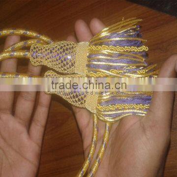 Gold and Purple French Spanish Metal Bullion Wire Tassels Borlas With Long Rope Cord photo-2