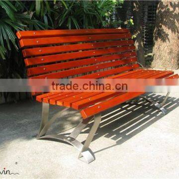 Mirror finished stainless steel solid wooden garden bench