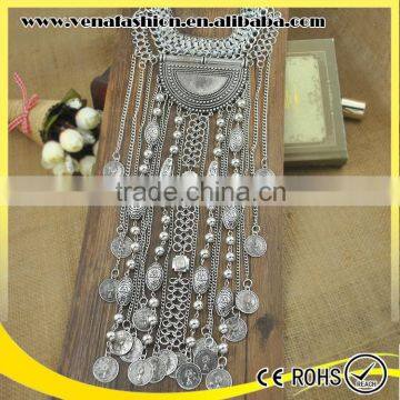 Long Silver Multilayer Tassel Coin Necklace, Coin Holder Necklace photo-4