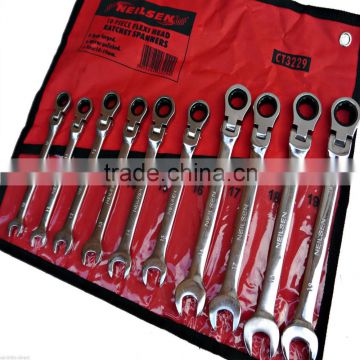 Ratchet Spanner Set 10pc Combi Flexi Metric Flexible 10-19mm Ratchet Wrench